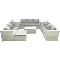 Fimous Rattan Garden Outdoor Furniture Set 10 Seater Garden Sofa Coffee Table Set with Big Footstool 2 Side Tables Light Grey Mixed
