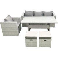 Fimous Garden Dining Set Outdoor Rattan Furniture Set with Sofa Dining Table Small Footstools Light Grey Mixed