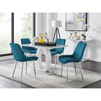 FurnitureboxUK Giovani 4 Grey Dining Table & 4 Pesaro Silver Leg Chairs in Blue