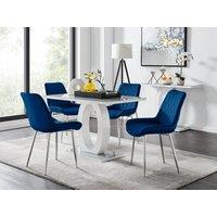 FurnitureboxUK Giovani 4 Grey Dining Table & 4 Pesaro Silver Leg Chairs in Navy