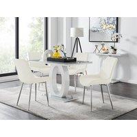 FurnitureboxUK Giovani 4 Grey Dining Table & 4 Pesaro Silver Leg Chairs in Cream