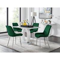 FurnitureboxUK Giovani 4 Grey Dining Table & 4 Pesaro Silver Leg Chairs in Green