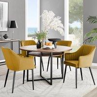 FurnitureboxUK Adley Brown Wood Storage Dining Table & 4 Calla Black Leg Chairs in Mustard