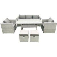 Fimous Garden Dining Set Outdoor Rattan Furniture Set with Sofa Dining Table 2 Chairs 2 Small Footstools Light Grey Mixed