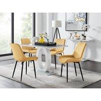 FurnitureboxUK Giovani 4 Grey Dining Table & 4 Pesaro Black Leg Chairs in Mustard