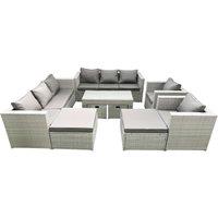 Fimous Outdoor Rattan Garden Furniture Set with Grey Cushions Luxury 12 Seater with 2 Chairs & Coffee Table For Conservatory, Patio in Light Grey