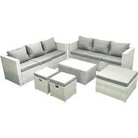 Fimous Garden Outdoor PE Rattan Furniture Set 9 Seater Rattan Garden Sofa Set with 3 Footstools Light Grey Mixed