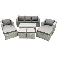 Fimous Rattan Garden Furniture Set Outdoor Lounger Sofa with Coffee Table 4 Footstools Light Grey Mixed 9 Seater
