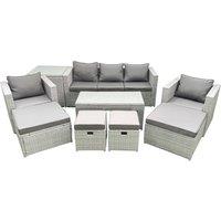Fimous Outdoor Rattan Garden Furniture Set with Grey Cushions Luxury 9 Seater with 2 Chairs & Coffee Table For Conservatory, Patio in Light Grey