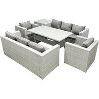 Fimous Rattan Garden Furniture Set Outdoor 8 Seater Patio Dinin g Sofa Sets with Dining Table 2 Chairs Side Table Light Grey Mixed