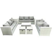 Fimous Outdoor Rattan Sofa Garden Furniture Set with 2 Armchairs Oblong Coffee Table 2 Small Footstools Light Grey Mixed