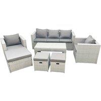 Fimous Rattan Garden Furniture Set 8 Seater Outdoor Garden Sofa Oblong Coffee Table Set with 2 Chairs 3 Stools Light Grey Mixed