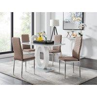 FurnitureboxUK Giovani Grey White Modern High Gloss & Glass Dining Table & 4 Milan Chairs Set in Beige