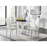 FurnitureboxUK Giovani Grey White Modern High Gloss & Glass Dining Table & 4 Milan Chairs Set in Off-White