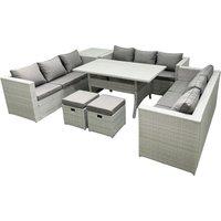 Fimous Rattan Garden Outdoor Furniture Set 11 Seater Garden Sofa Rectangulr Dining Table Set with 2 Small Footstool Side Table Light Grey Mixed