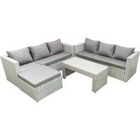 Fimous 7 Seater Garden Outdoor Rattan Furniture Set Rattan Garden Sofa Oblong Coffee Table with Big Footstool Light Grey Mixed