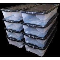 Samuel Alexander 8 Pack of 42L Under Bed Clear Stackable & Nestable Storage Boxes in White