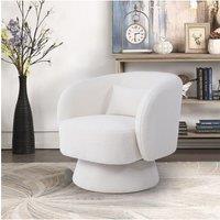 Off-White Upholstered Swivel Chair with Pillow