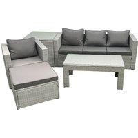 Fimous Outdoor Rattan Garden Furniture Set with Grey Cushions Luxury 5 Seater with Side Table & Coffee Table For Conservatory, Patio in Light Grey