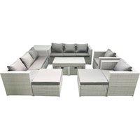 Fimous Rattan Garden Furniture Set Outdoor Lounger Sofa with Coffee Table 4 Footstools Side Table Light Grey Mixed