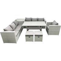 Fimous 7 Pieces Outdoor Rattan Sofa Set with Cushions Patio Garden Furniture Sets with Armchair Dining Table Side Table 2 Small Footstools