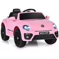 Gymax 12V Beetle Kids Electric Ride On Car With Lights Music & Remote Control in Pink