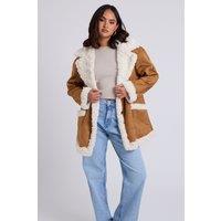 Urban Bliss Women's Faux Suede Bonded Mid Length Coat in Brown | Size: 10
