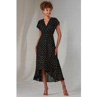 Jolie Moi Women's Metallic Spot Textured Chiffon Maxi Dres in Black | Size: 14