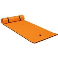 Costway 3 Layer Floating Water Mat Swimming Pool Float Pad with Rolling Pillow Foam Pad in Orange