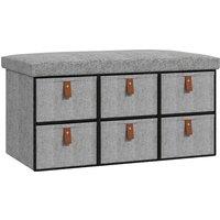 HOMCOM Shoe Bench with Cushioned Seat, 6 Fabric Drawers for Entryway Hallway in Light Grey