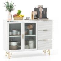 Costway Kitchen Storage Sideboard Dining Buffet Server Cabinet Cupboard W/ 2 Glass Doors in White