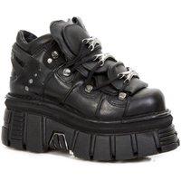 New Rock 106-S29 Tower Shoes Metallic Leather Biker Punk Gothic Boots in Black | Size: 10