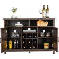 Costway Buffet Storage Cabinet Farmhouse Sideboard w/9-Bottle Wine Rack-Brown in Brown