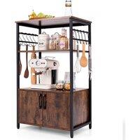 Costway 3-Tier Kitchen Bakers Rack Industrial Microwave Stand w/Cabinet in Brown