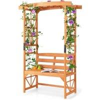 Costway Patio Garden Arbor Garden Archway Wooden Outdoor Bench w/ Pergola in Orange
