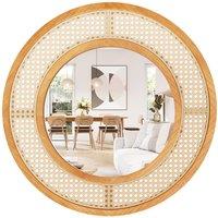 Costway Rattan Round Wall Mirror 65 cm Wooden Framed Mirror in Natural