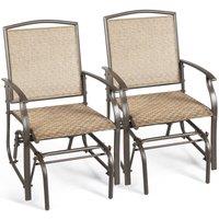 Costway 2PCS Rocking Chair Garden Glider Chair Curved Armchair Swing Chair Ergonomic in Brown