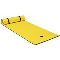 Costway 3 Layer Floating Water Mat Swimming Pool Float Pad with Rolling Pillow Foam Pad in Yellow