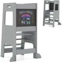 Costway Kids Kitchen Step Stool 2-In-1 Toddler Standing Tower-Grey in Grey