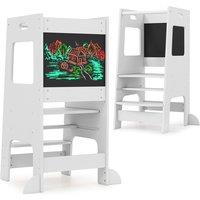 Costway Kids Kitchen Step Stool 2-In-1 Toddler Standing Tower-White in White