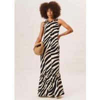 Gini London Women's Mono Zebra Print Tie Shoulder Maxi Dress in Black | Size: S/M