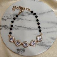 The Colourful Aura Women's Large Round Zircon Adjustable beaded Bracelet in Gold | Size: 7