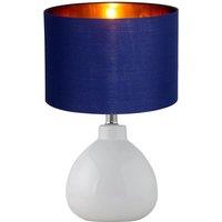 First Choice Lighting Tuscan - White Ceramic Lamp with Navy Blue & Gold Shade