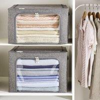 mysmartbuy 2 x Stackable Foldaway Grey Storage Boxes - Sturdy Clothes Organiser Box with Zipped Front & Viewing Window - 33 x 50 x 40cm
