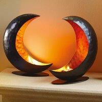 mysmartbuy 2 x Black Crescent Candle Holders - Indoor or Outdoor Moon Shaped Iron Tea Light Holder with Gold Inner - Each H17.5 x W20 x D6cm