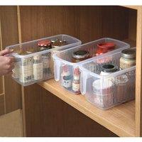 mysmartbuy 3 x Plastic Kitchen Cupboard Storage Organiser Baskets with Handles - Each Caddy Measures H14cm x W15cm x D31cm in Clear