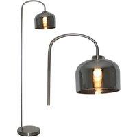 First Choice Lighting Francine - Satin Nickel Arched Floor Lamp with Smoke Glass Shade in Silver