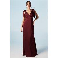 Coast Women's Honoured Satin Back Crepe V Neck Tie Shoulder Maxi Bridesmaid Dress in Malbec | Size: 18