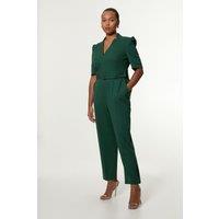 Plus Size Structured Crepe Forever Belted Jumpsuit