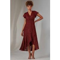Jolie Moi Women's Metallic Spot Textured Chiffon Maxi Dres in Burgundy | Size: 12